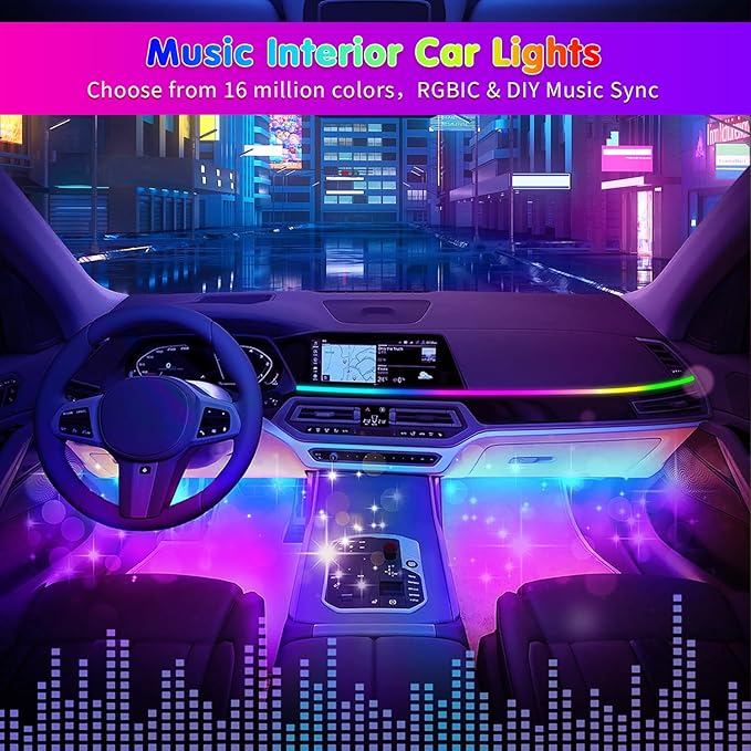 DUOFU365 Car Led Light Interior, RGB Dreamcolor Inside Car Light Music Sync, Under Dash Footwell automotive Strip Light, 12V Acrylic Strip Light for Vehicle, Truck,Jeep, SUV with Car Charger(1set)