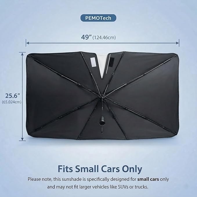 PEMOTech Sport&Compacts Car Accessories Umbrella Windshield Sun Shade | Quick-Install Reliable UV Blocker&Heat Shield | Versatile Car Window Shades | Keep Cool&Protect Interior | Medium(49"X25.6")