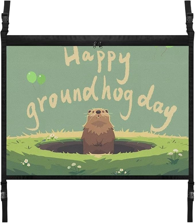 Generic Cute Groundhog Car Ceiling Cargo Net Pocket Hanging Storage Bag with Zipper 31.69"x24.02" Double-Layer Mesh Car Roof Storage Organizer Long Road Trip Truck SUV Travel Camping