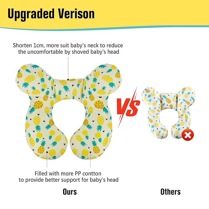 KAKIBLIN Baby Travel Pillow, Upgraded Baby Neck Pillows for Car Seat Toddler Head and Neck Support Pillow,Support Pillows for Car Seat, Stroller, Pushchair,Travel (Pineapple)
