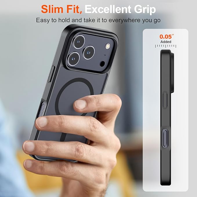 SUPFINE Magnetic for iPhone 17 Pro Case (Compatible with MagSafe)(Military Grade Drop Protection) Translucent Matte Shockproof with Anti-Fingerprint Phone Cover,Black
