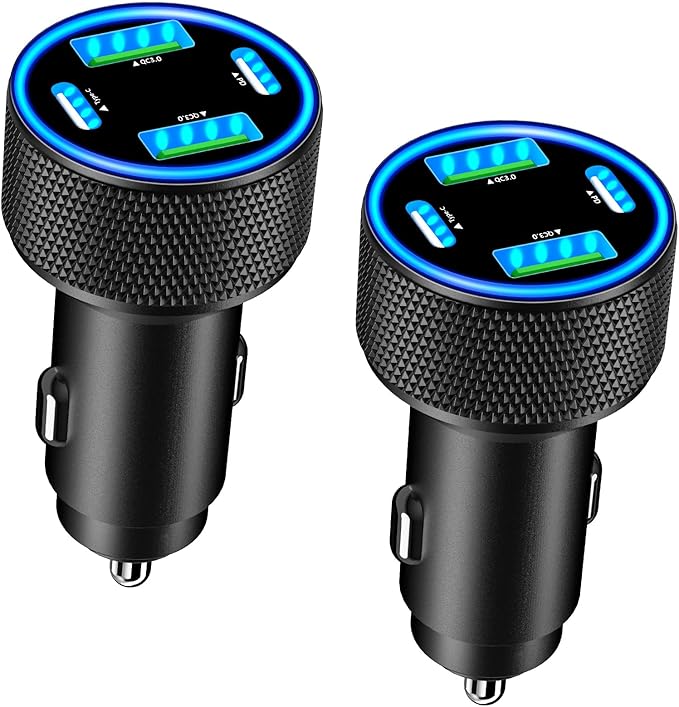 USB C Car Charger, KYOHAYA 2Pack 90W 4-Port Dual USB-C & USB-A Car Power Cigarette Lighter PD/QC3.0 Type C Car Carplay Charger Fast Charging for iPhone 17 17 Pro 16 15 14 13 12 11/Galaxy S26 S25/Pixel