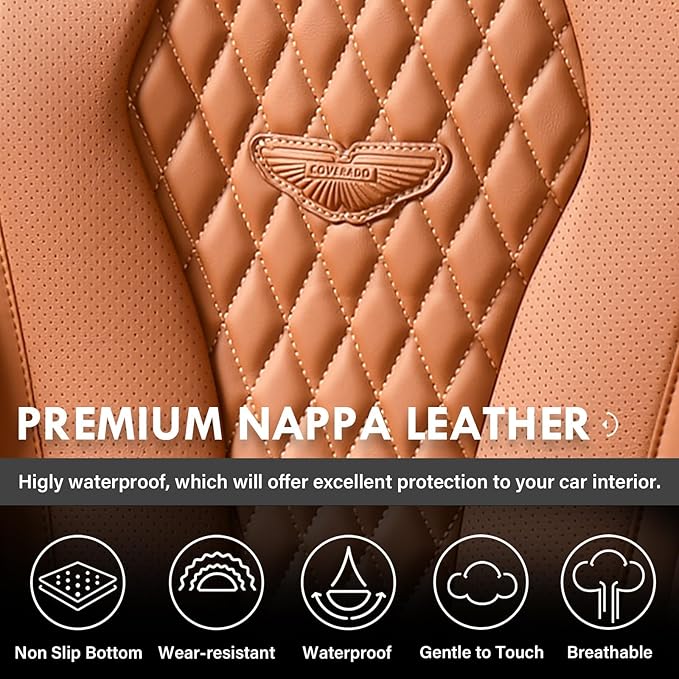 Coverado Seat Covers, Car Seat Covers Full Set, Leather Car Seat Cover, Car Seat Covers Front Seats Back Seat Cover Seat Protector Universal Fit Most Cars (Brown-All, FullSet)