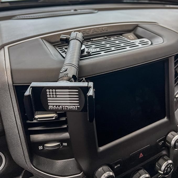 Bulletpoint Multiple Device Metal Dash Mount Cell Phone Holder Compatible with 2019+ RAM Truck 1500, 2500, 3500, TRX, RHO (RubiGrid v2 Spring-Loaded)
