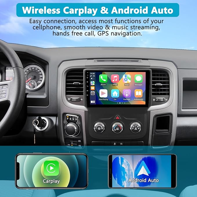 Car Stereo Radio for Dodge RAM 1500 2500 3500 2013 2014 2015 2016 2017 2018, Android 13 2G+64G Head Unit for Ram, 9 inch IPS Touch Screen Wireless CarPlay/Android Auto Bluetooth WiFi, Backup Camera