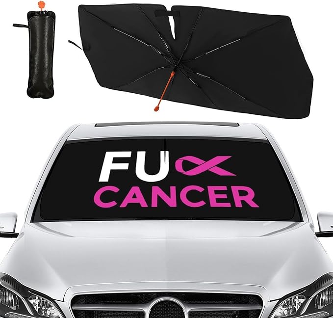Socira Fuck Breast Cancer Pink Ribbon Car Windshield Sun Shade Umbrella Foldable Sunshade for Front Window Auto Windshield Sunshade Covers Car Accessories Protect from Sun Rays Heat 57'' X 30''