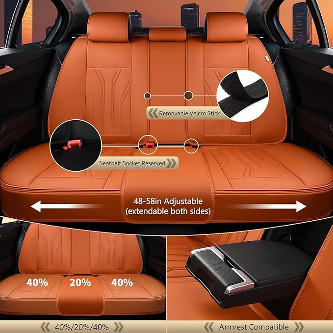 FLORICH Car Seat Covers Full Set Orange Seat Cover Front Seats and Back Leather Seat Covers for Cars Waterproof Car Seat Cushion Universal Car Seat Protector Fit for Most Cars Trucks SUVs