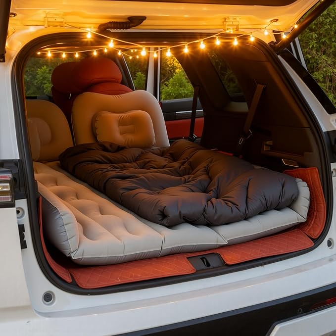 WEY&FLY Car Air Mattress for SUV, Quick Inflation Travel Bed with Air Pump, Portable Sleeping Pad for Camping, Fits Most SUVs and Sedans, Comfortable and Durable