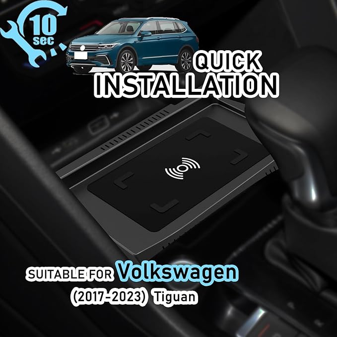 Wireless Car Charger for Volkswagen Tiguan (2017 2018 2019 2020 2021 2022 2023) All Models Accessory with 15w Wireless Fast Charging, Gift for Family
