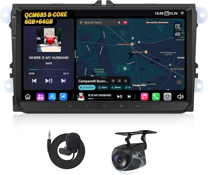 Eonon 9 inch Headunit for Volkswagen Golf MK5/MK6 Jetta/SEAT Skoda 6+64GB 5G LTE CarPlay Android Auto Bluetooth DSP EQ MirrorLink Support DAB+ OBDII Backup Camera Car Radio Stereo VWX6S2