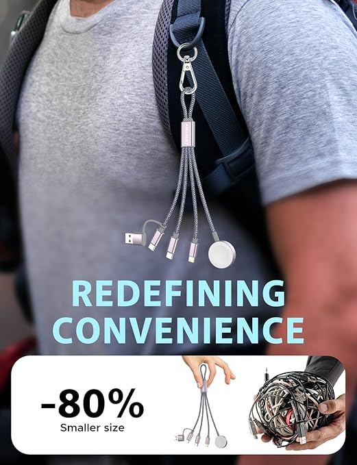 Travel Essentials,3 in 2 USB C Cable for Apple Watch Charger,iPhone Charger,Multi Charging Cable,Cruise Vacation Camping Essentials,Portable for iWatch Series 11-2/Ultra/SE & iPhone 17-12,Car,0.7FT