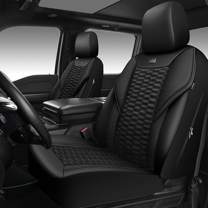 CAR PASS 3D Foam Mesh Leather Car Seat Covers Front Seats, Leather Mesh Front Seat Covers for Car,Breathable Universal Fit for SUV Truck Sedan Van Automotive, Armrest Airbag Compatible,Black