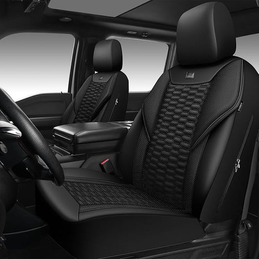 CAR PASS 3D Foam Mesh Leather Car Seat Covers Front Seats, Leather Mesh Front Seat Covers for Car,Breathable Universal Fit for SUV Truck Sedan Van Automotive, Armrest Airbag Compatible,Black