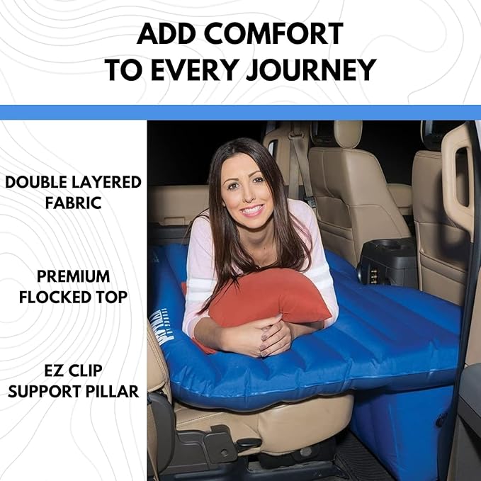 Pittman Outdoors Backseat Bed Air Mattress – 60” Rear Seat Air Mattress for Trucks, Vans & Large SUV – Includes Pump, Pillow & Storage Bag – Inflatable Back Seat Air Mattress – Blue