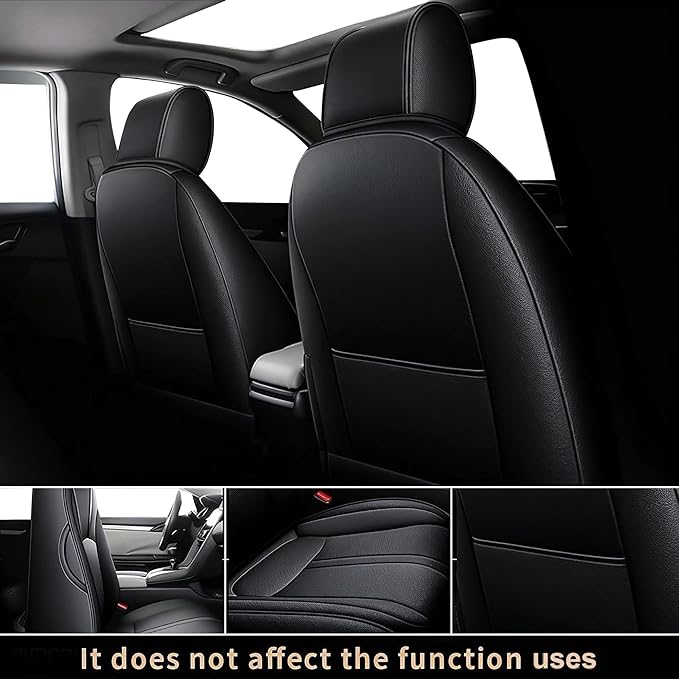 AOMSAZTO Custom Fit for Honda Civic Seat Covers Sedan LX 2016 2017 2018 2019 2020 2021 Ful Set Faux Leather Car Seat Covers Black