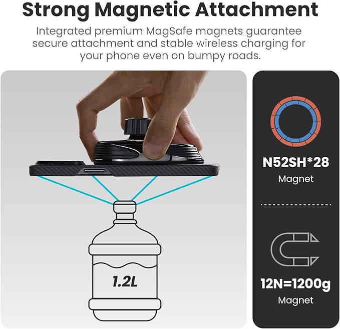 pitaka Magnetic Car Mount for iPhone 16/15/14/13 Series, Magnetic Car Charger with NFC Feature, 360 Degree Rotation [MagEZ Car Mount Pro 2, Universal]