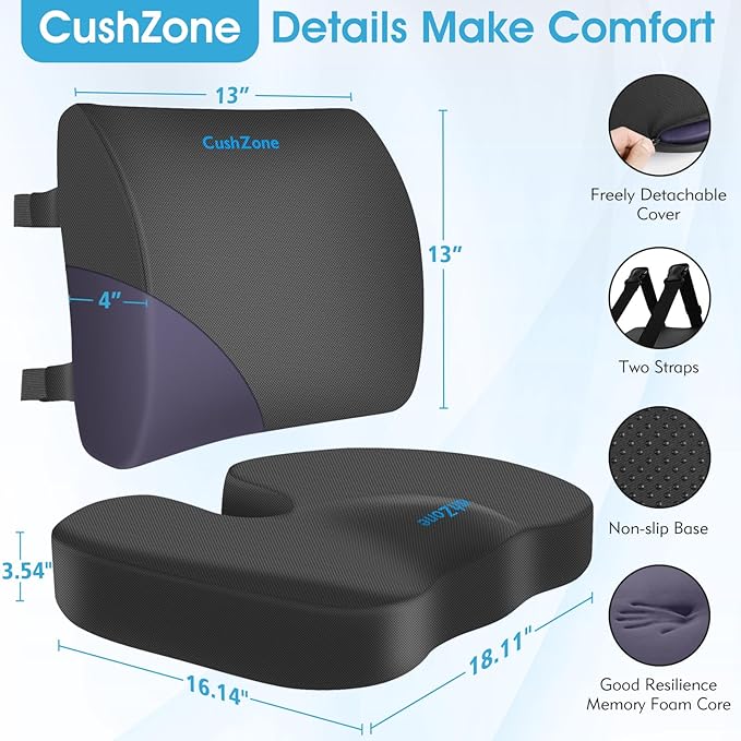 Seat Cushion, Lumbar Support Pillow with Adjustable Strap-Chair Cushions for Sciatica Pain Relief-with Washable Cover Memory Foam for Car, Travel and Wheelchair-Gray X-Large