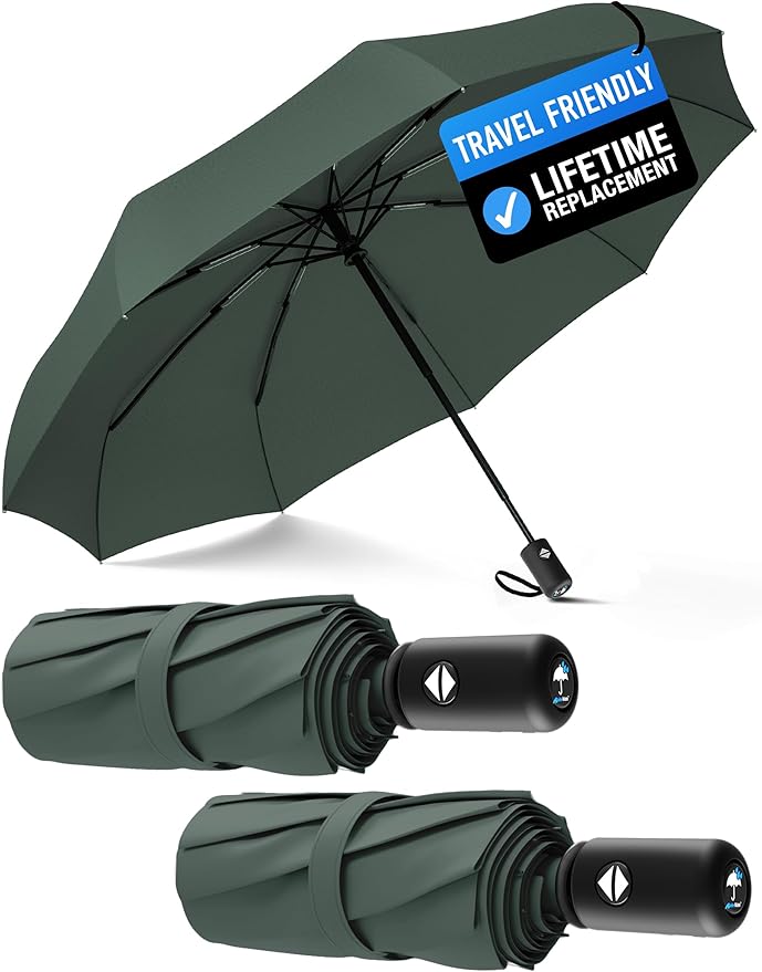 Rain-Mate Windproof Compact Umbrellas for Rain - Strong Reinforced Fiberglass Rib Design & Auto Open & Close - Portable Folding Travel Umbrella - Lightweight & Packable for Women & Men, Easy Collapse