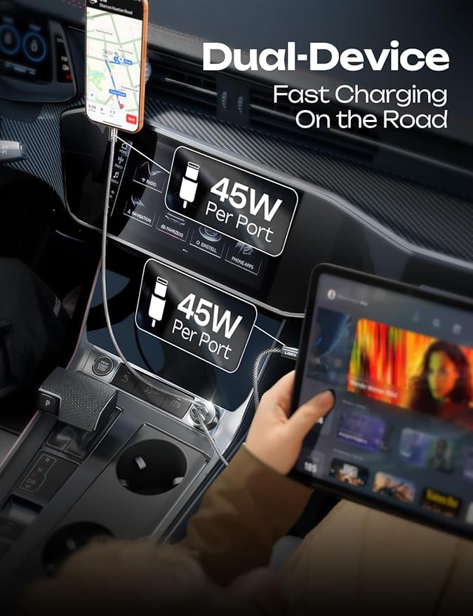 LISEN 90W USB C Car Charger Fast Charging for iPhone 17 Car Charger USB C Fast Charge, Type C Car Charger for iPhone 17 Pro Max 16 15 14 13 12 11, for Samsung S26 S25 S24 [Lighning&USB-C] Mothers Day