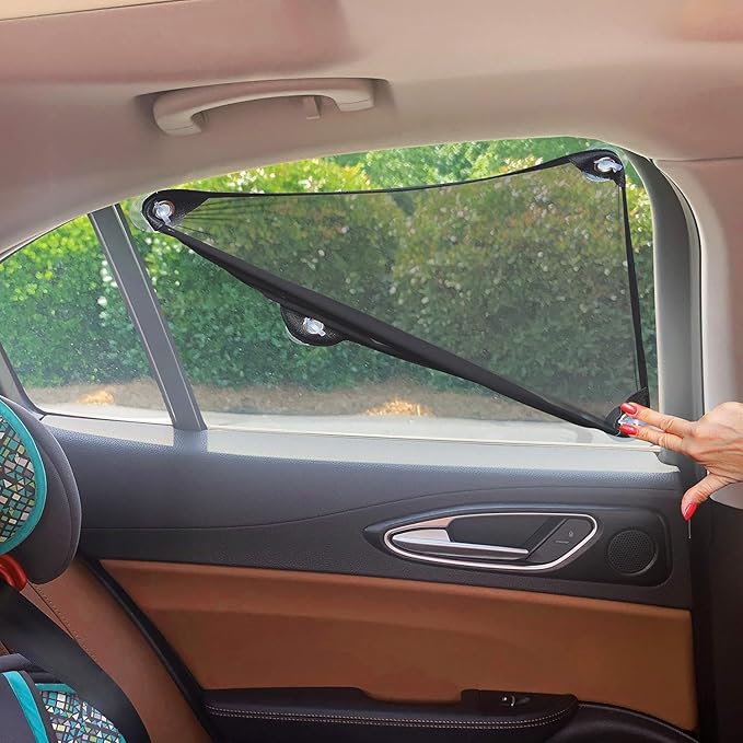 Stretchable Custom Fit Car Window Shade - Sunshade Sun Protector for Cars, Trucks, SUV's- Easy Installation for Baby & Kids