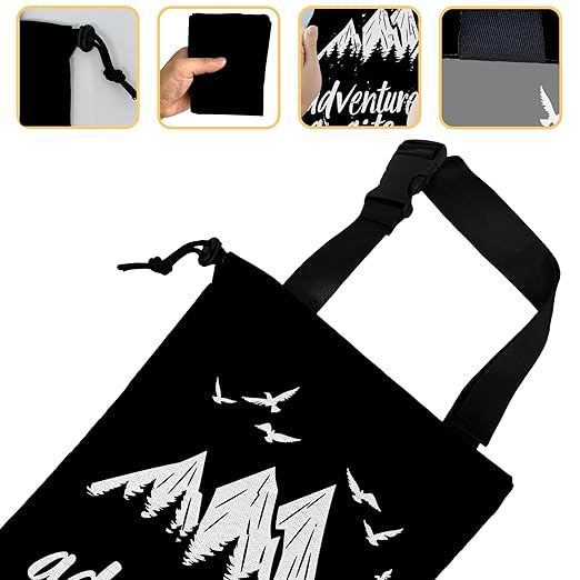 Adventure Awaits Car Trash Bag,Mountain Forest Strap Drawstring Car Garbage Bags,Car Back Seat Organizer with Adjustable Buckle for Car Accessories