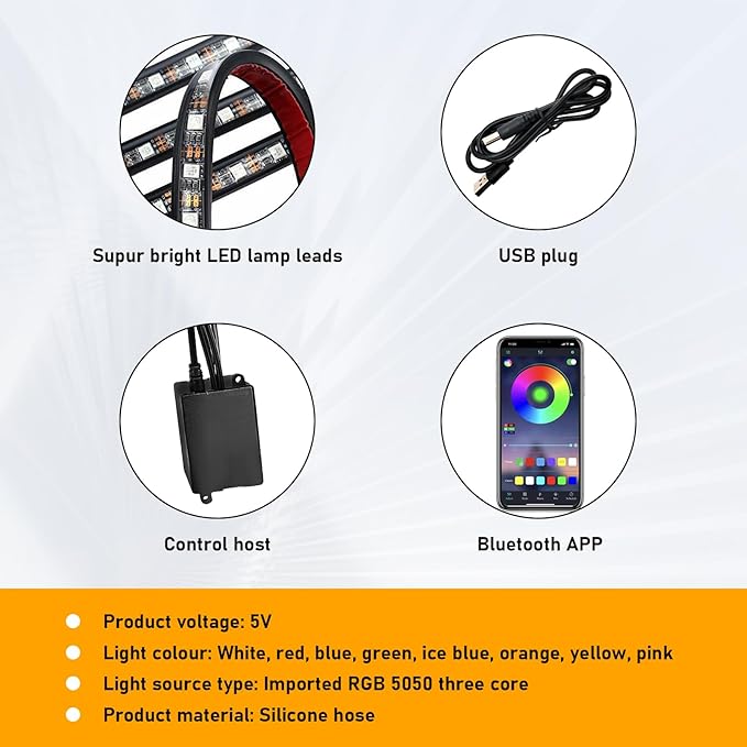 Car Led Interior Lights, RGB 48 LED Multicolor Auto Strip Light with Sound Active Function and APP Control, Under Dash Smart Lighting Kit with Charger, Car Accessories (USB)