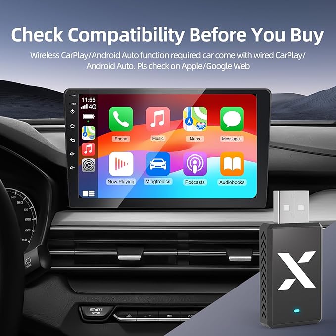 2-in-1 Wireless CarPlay Android Auto Adapter, Dual Chips, Heat Vent Car Play Dongle Compatible with Factory-Installed Wired CarPlay & AndroidAuto Features Car from 2016, for iPhone & Android Phone