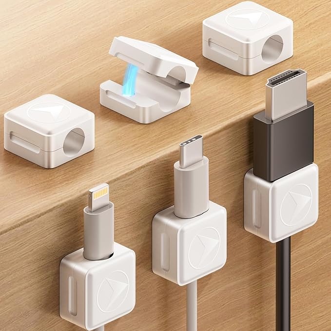 Magnetic Cord Organizer, 6 Pack Adhesive Charging Cable Clips Holder for Nightstand, Easy Secure Cord Keeper Cable Clips Wire Management for Phone, Home, Office, Desk| Universal Fit| Strong Magnet