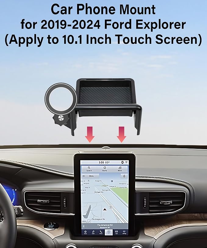 Car Phone Holder for 2019 2020 2021 2022 2023 2024 Ford Explorer Accessories Apply to 10.1 in Screen Fixed Clip Magnetic Cell Phone Mount 360 Degree Rotation with Dashboard Storage Tray