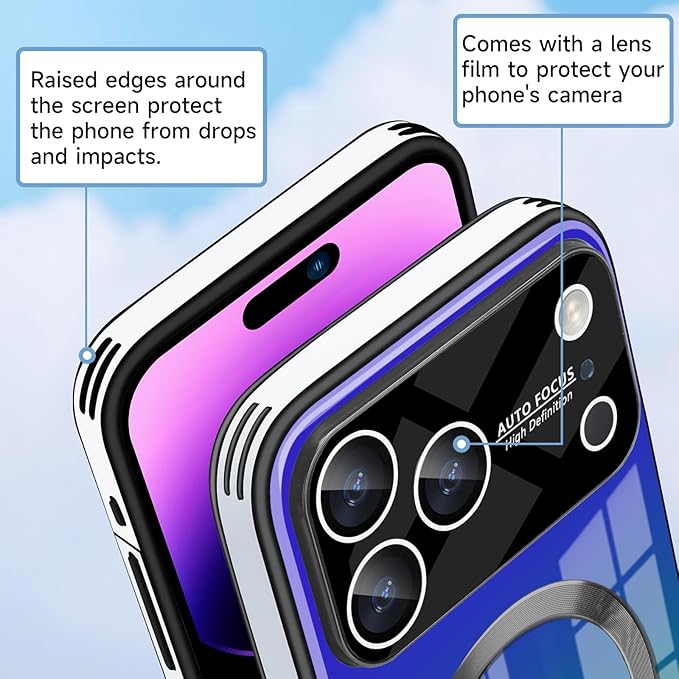 Guppy Compatible with iPhone 17 Pro Max Magnetic Case, with Full Camera Lens Protector [Compatible with MagSafe] Scratch Resistant Gradient Glass Back Cover Phone Case-Purple