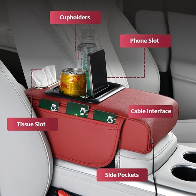 Armrest Box Pad for Car w/Type-C Charging Interface, Car Center Console Cover w/Cup Holder, Interior Car Accessories (Beige)
