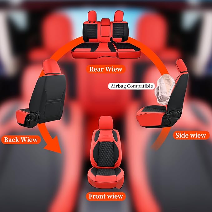 Coverado Seat Covers for Wrangler, Waterproof Leather Car Front Seat Covers, Full Coverage Seat Cushion Covers Protector Custom Fit for Jeep Wrangler JL Seat Covers 2-Door/4-Door 2018-2024 (Red)