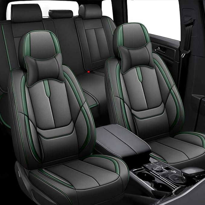 Fit for 98% of Mercedes Benz Car Seat Covers with Headrests, Premium Nappa Leather Seat Cover, Fully Wrapped Protect Modern Style Seat Cover (5-Seat Luxury, Black & Green)