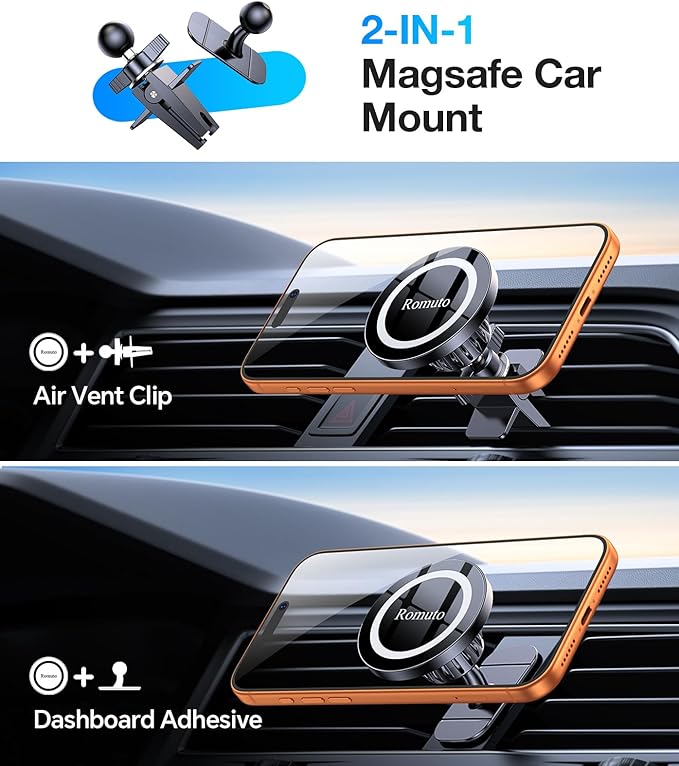 Romuto for MagSafe Car Mount Vent【Strong Magnets】 Magnetic Phone Holder for Car Phone Holder Magnetic Phone Mount Air Vent Clip Cell Phone Holders for Your Car Mount for iPhone 17 Pro Max 16 15 14 13