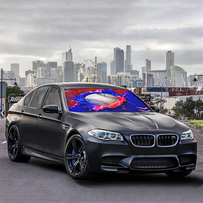 Socira Baseball Car Windshield Sunshade Umbrella Foldable Visor Umbrella Sun Shade Cover Sunshade Front Window Cover Car Accessories Blocks Uv Rays (57" X 30")