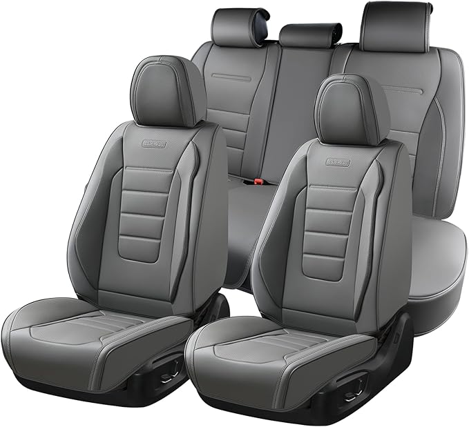 Coverado Seat Covers Full Set, Seat Covers for Cars, Gray Car Seat Cover, Waterproof Car Seat Protector, Nappa Car Seat Cushion, 5 Pieces Car Seat Covers Front Seats and Back Fit for Most Cars