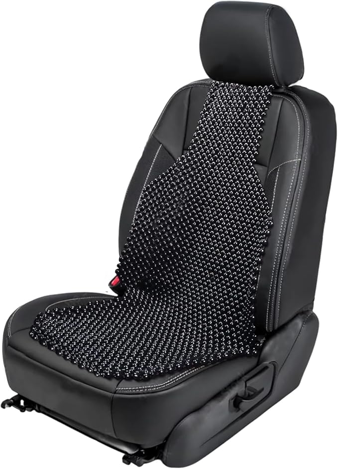 ZONETECH Wood Beaded Seat Cushion, Premium Quality, Black, Car Massaging, Double Strung, Stress Free (1 Pack)