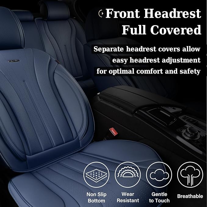 Coverado Leather Seat Covers, 5 Seats Waterproof Seat Covers for Cars, Front and Rear Seat Cover, Luxury Car Seat Protectors, Universal Car Seat Cushions Automotive Accessories Fit for Most Cars, Navy