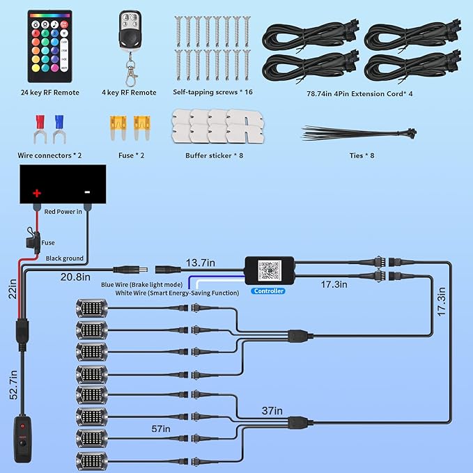 8Pods Full Angle RGB LED Rock Lights Full Kit for Jeep Trucks ATV UTV SXS RZR SUV Golf Cart Offroad Pickup, 240Chip Waterproof Multicolor Underglow Light with APP/RF Remote, Neon Underbody Accent 12V