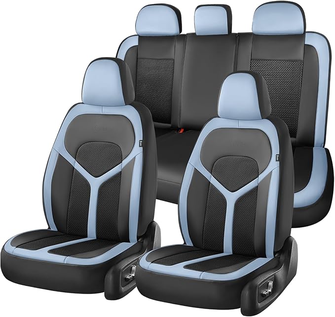 FLORICH Car Seat Covers Full Set, Universal Seat Cover 5 Seats, Automotive Seat Covers with Mesh Leather, Waterproof Car Seat Protector, Breathable Car Seat Cushion for Most Car SUV Truck, Blue
