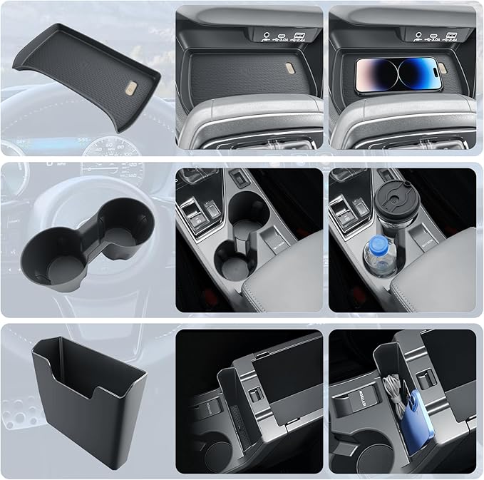 BIBIBO 3Pack 2024 2025 2026 Crosstrek Center Console Organizer for 2023-2026 Subaru Crosstrek/2024+ Impreza Armrest Hanging Organizer + Insert Cup Holder+ Wireless Charging Mats Crosstrek Insert Tray