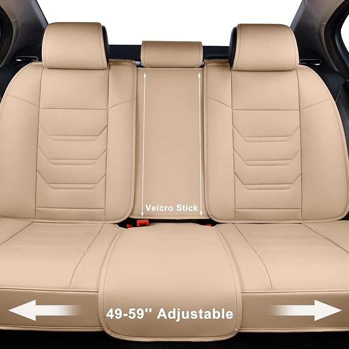 Beige Car Seat Covers Front Pair, Breathable Leather Automotive Front Seat Covers & Headrest for Comfortable Driving, Compatible with Most Cars Sedans SUV Pickup Trucks