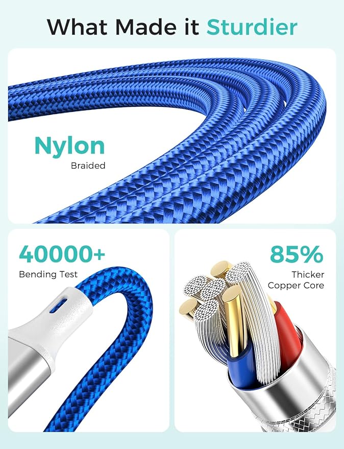 Amasuki Travel Essentials,4 in 1 for Apple Watch Charger/iPhone Charger/Multi Charging Cable,Vacation RV Camping Essentials,USB C/L/Micro Portable Charger for iWatch 11-1/iPhone 17-12,Car&Gift-Blue