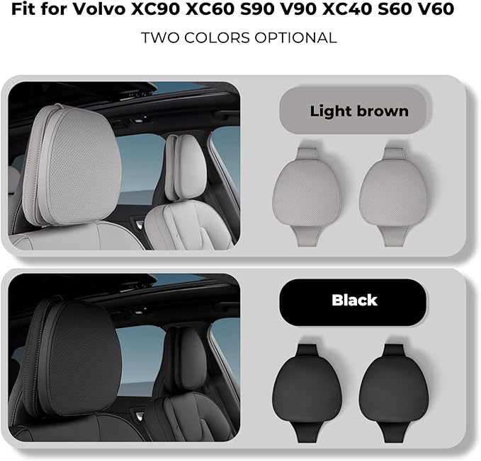 2 Packs Car Headrest Pillow for Volvo XC90 XC60 XC40 S60 S90 EX30 EX90 V60 V90 Interior Accessories, Soft & Breathable Head Support Cushion Car Front Seat Neck Pillow (Black)