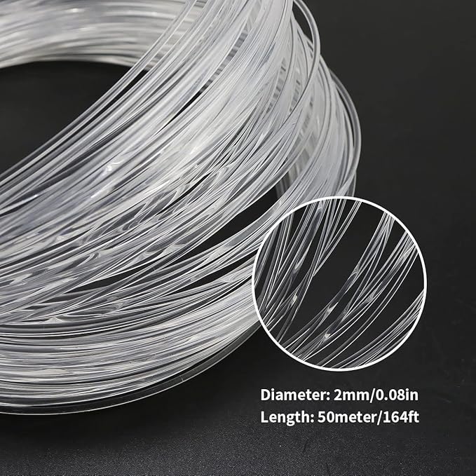 AZIMOM PMMA Plastic 2mm(0.08inch) 50m(164ft) End Glow Fiber Optic Cable Roll for Star Sky Ceiling All Kind Led Light Engine Driver Source