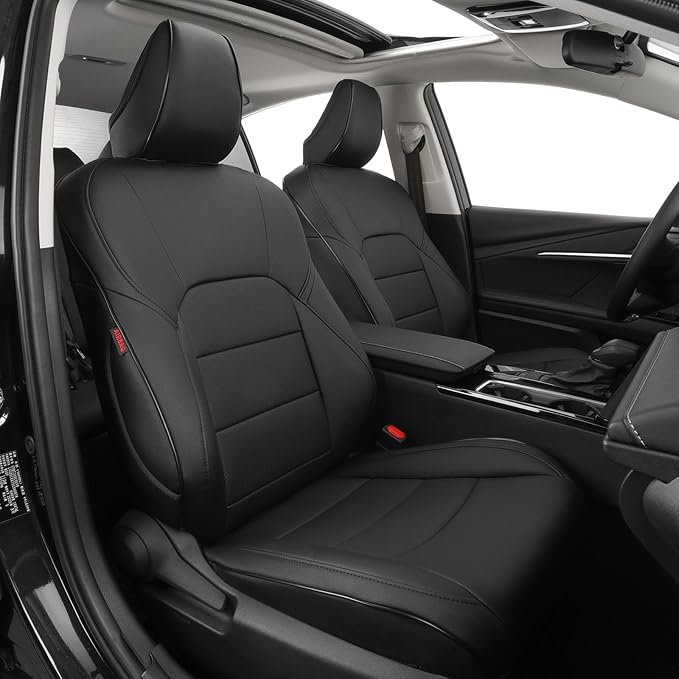 EKR Camry Car Seat Covers for Toyota Camry Hybrid LE,XLE 2012-2017 & Hybrid SE 2015-2017,Waterproof Leather Car Seat Cover Full Set for Trucks SUV-Faux Leather (Black)