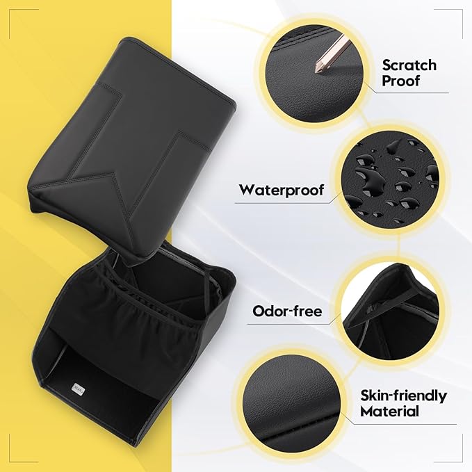 FIILINES Center Console Cover for Silverado & GMC Sierra 2019-2025, Suburban & Yukon & Tahoe 2021-2025 (Only Fit Bucket Seat), Armrest Cover Anti-Scratch Accessories Black