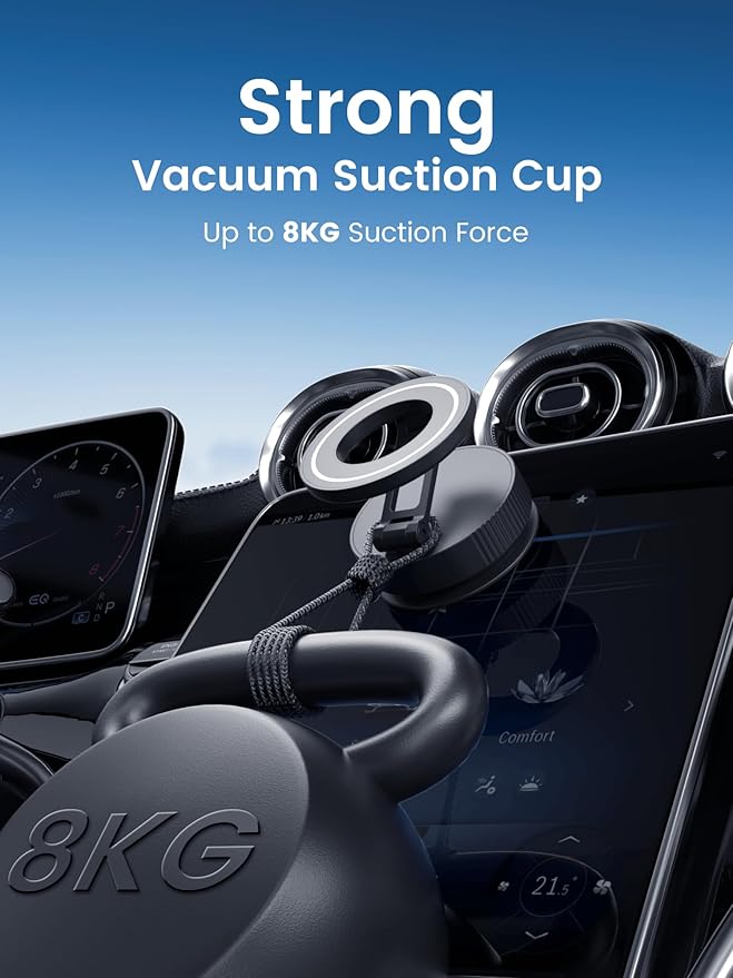 Vacuum Magnetic Phone Holder for MagSafe,Foldable Metal Suction Cup Phone Mount,360° Rotatable Phone Mount for All Smartphones & All Car Models-Black