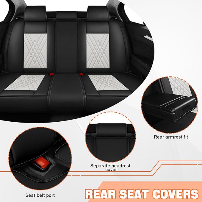 Car Seat Covers Compatible with Toyota Camry 2012-2026 Durable Waterproof Automotive Seat Covers Stretchable Fabric Material, Airbag Compatibility, Premium Nappa Leather(Black White, Full Set)