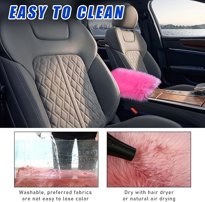 Furry Car Center Console Cover, 11.8"×7.9" Sheepskin Wool Armrest Box Cushion Pad, Comfort Soft Auto Center Console Protector, Interior Decor Accessories for Most Vehicles (Dark Pink)